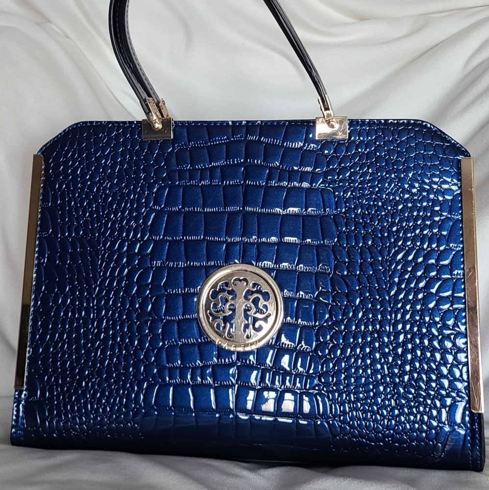 Dasein navy blue faux leather briefcase pu…